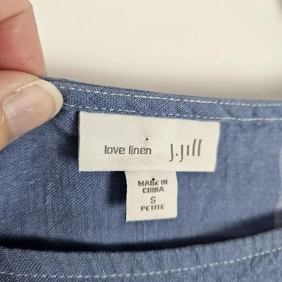 J Jill Love Linen Dress Womens PETITE Size S Check Plaid Blue White Tie Front - Picture 4 of 9